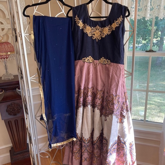 Indian Designer Navy Multicolored Printed Ankle Length Anarkali Suit - Picture 8 of 11